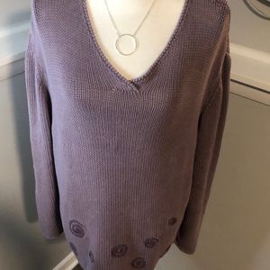 J Jill V Neck Sweater - Embroidery Swirl Design